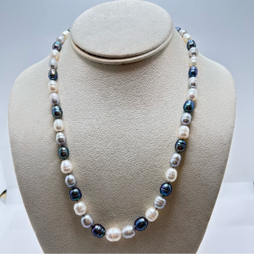 Honora Elegant Pearl Necklace in Creams Grays and Blues